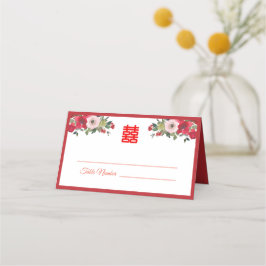 Cartão De Mesa Mesa de casamento chinês floral em aquarela rosa v