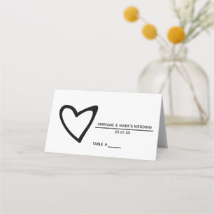 Cartão De Mesa Mesa de Casamento Coração Curvado Preto Branco