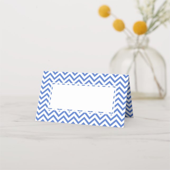 Cartão De Mesa Mesa de Casamento de Chevron Azul e Branco Elegant (Frente)