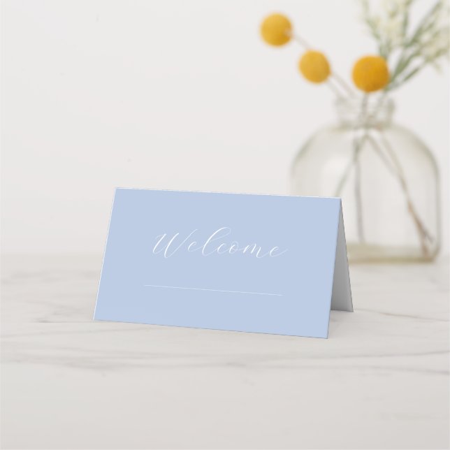 Cartão De Mesa Mesa de Casamento de Script Branco e Azul Chic Dus (Frente)