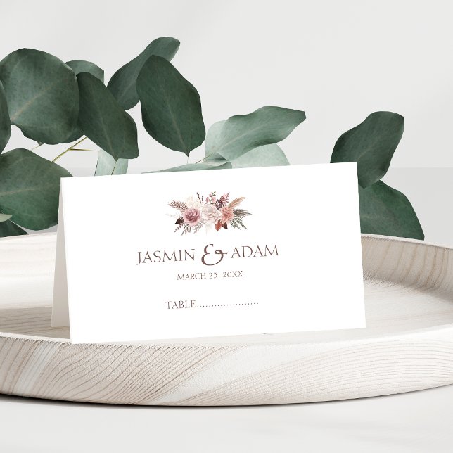 Cartão De Mesa Mesa de Casamento Dusty Rosa Pampas (Boho Dusty Pink Dried Flowers Pampas Grass Wedding Place Card)