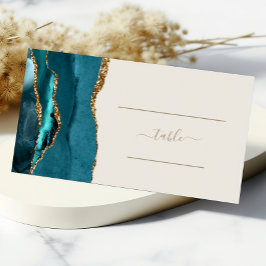 Cartão De Mesa Mesa de casamento em azul-teal chique com madrepér