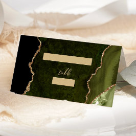 Cartão De Mesa Mesa de casamento em Olive Green Gold Agate Script