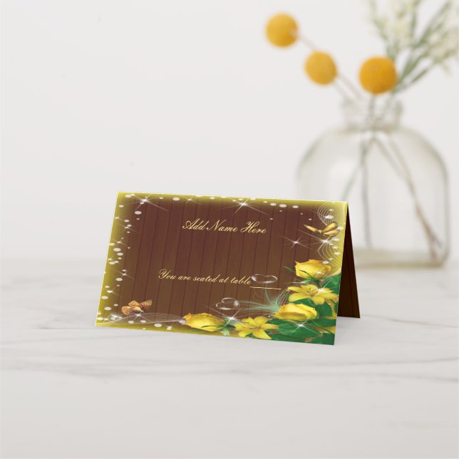 Cartão De Mesa Mesa de Casamento Floral Amarelo-Escuro-Russo (Frente)