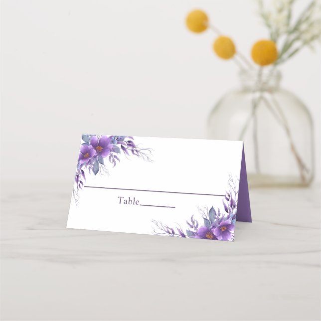 Cartão De Mesa Mesa De Casamento Floral Roxo Elegante (Frente)
