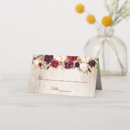 Cartão De Mesa Mesa De Casamento Floral Rustic Wood Burgundy Blus