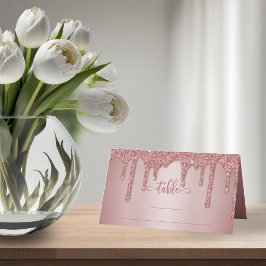 Cartão De Mesa Mesa de Casamento Glitter Dourado com Rosa Chic