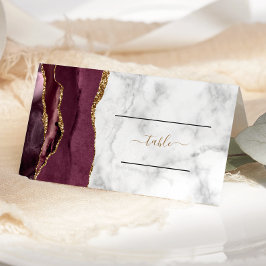 Cartão De Mesa Mesa de casamento mármore burgundy chic dourado