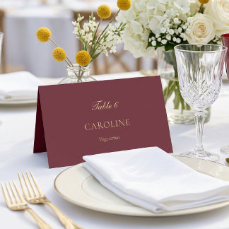 Cartão De Mesa Mesa de Casamento Minimalista em Script Burgundy E