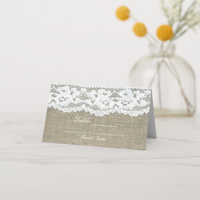 Cartão De Mesa Mesa de casamento rústico simples com juta e renda (Verso)