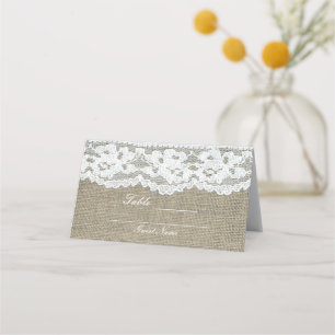 Cartão De Mesa Mesa de casamento rústico simples com juta e renda
