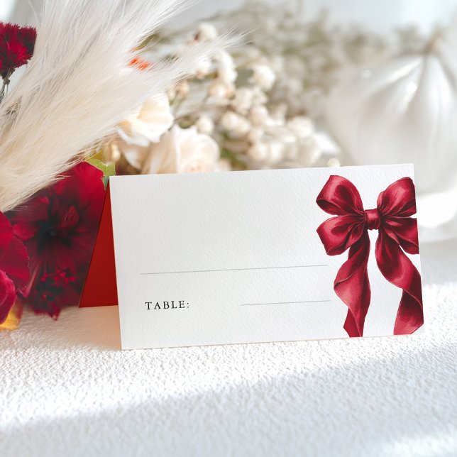Cartão De Mesa Mesa de Chá de Panela com Laço Vermelho Elegante (Red Bow Place Cards)