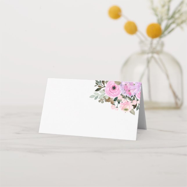 Cartão De Mesa Mesa de Convidado do Buquê Floral Lilás e Rosa (Frente)
