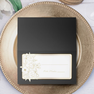 Cartão De Mesa Mesa Dourada Floral Elegante Preta e Branco Tradic