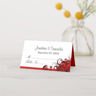 Cartão De Mesa Mesa Floral Clássica Vermelha e Branca de Hibiscus