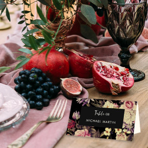 Cartão De Mesa Mesa Romântica Negra Floral Negra