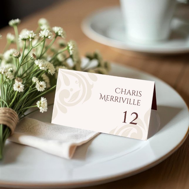 Cartão De Mesa Minimal Classy Chic Burgundy Ivory Photo Wedding (Criador carregado)