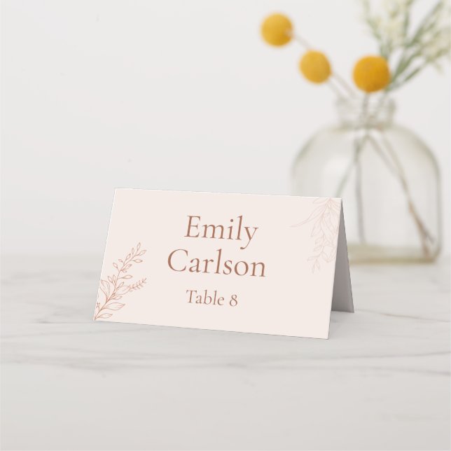 Cartão De Mesa Minimal Terracotta Botanical Wedding Place Card (Frente)