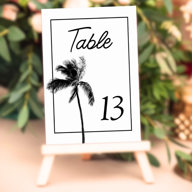 Cartão de Mesa Minimalista de Palmeira Preto e Bra (Minimalist Palm Tree Black & White Table Card
)