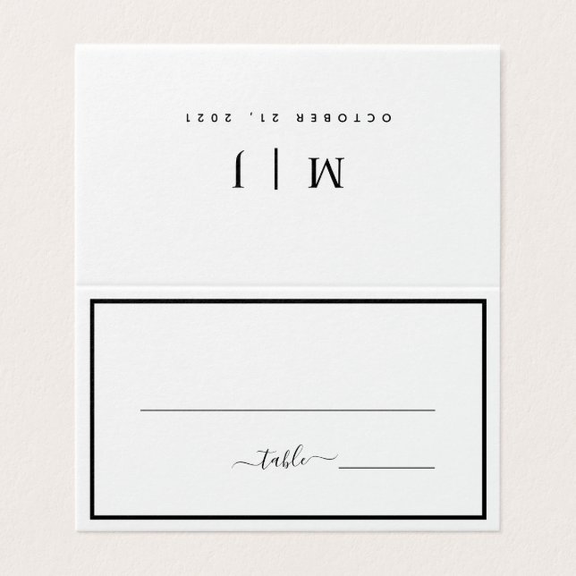 Cartão de Mesa Minimalista Preto e Branco (Exterior Desdobrado)