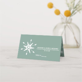 Cartão De Mesa Modern Dot Snowflakes Casamento no inverno Verde S