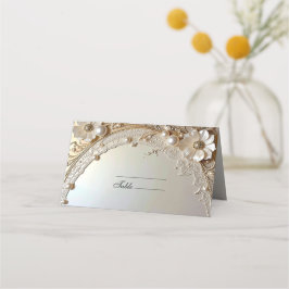 Cartão De Mesa Modern White Flowers Pearls Place Card