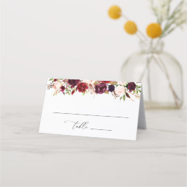Cartão De Mesa Moderno Borgonha E Blush Floral