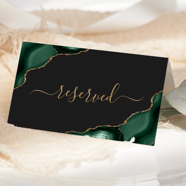 Cartão De Mesa Moderno Emerald Green Dourado Agate Casamento Rese (Criador carregado)