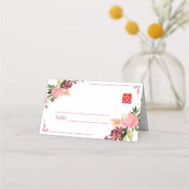 Cartão De Mesa Moldura de casamento chinês xi dupla em aquarela