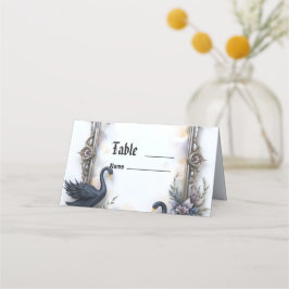Cartão De Mesa Moldura de Casamento Cisne Negro – Amor Romântico