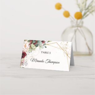 Cartão De Mesa Moldura de ouro floral de eucalipto esbranquiçado