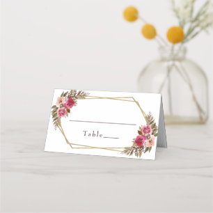 Cartão De Mesa Moldura Dourada Floral Elegante Chique para Casame
