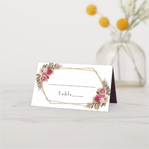 Cartão De Mesa Moldura Dourada Floral Elegante Chique para Casame