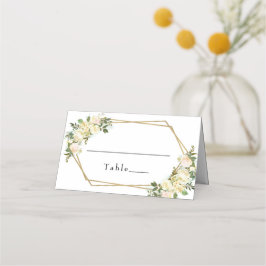 Cartão De Mesa Moldura Dourada Floral Rosa Chic Branco Elegante C