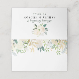 Cartão De Mesa Monograma de Noiva Floral Creme Dourado Folhagem
