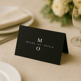 Cartão De Mesa Monograma Elegante Mínimo Na moda Preto de Casamen