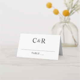 Cartão De Mesa Monograma Inicial Preto e Branco de Casamento Mode