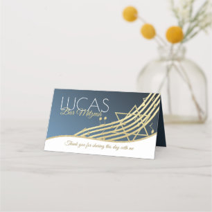 Cartão De Mesa Music Bat Mitzvah Blue e Dourada Seating Card