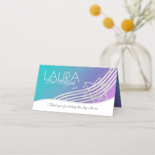 Cartão De Mesa Music Bat Mitzvah Silver Music Notes Seating Card