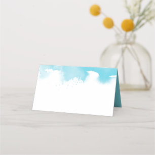 Cartão De Mesa na moda de aquarela recepção de casamento aqua azu