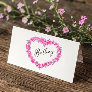Cartão De Mesa Não-me-esqueças coração arte casamento rosa branco