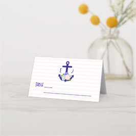 Cartão De Mesa Nautical Floral Stripes Wedding