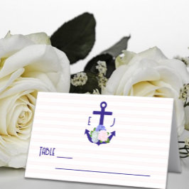 Cartão De Mesa Nautical Floral Stripes Wedding
