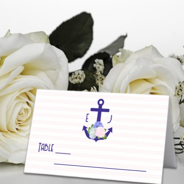Cartão De Mesa Nautical Floral Stripes Wedding (Criador carregado)