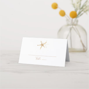 Cartão De Mesa Náutico Moderno Casamento de Starfish Brown