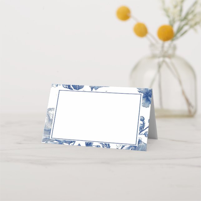 Cartão De Mesa Navy Blue Floral Wedding  (Frente)