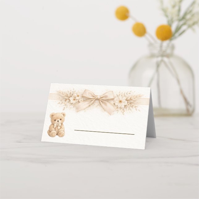 Cartão De Mesa Neutral Boho Bear Baby Shower Bearly Wait Table (Frente)