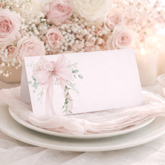 Cartão De Mesa Neutral Greenery Bow Baby in Bloom (Criador carregado)