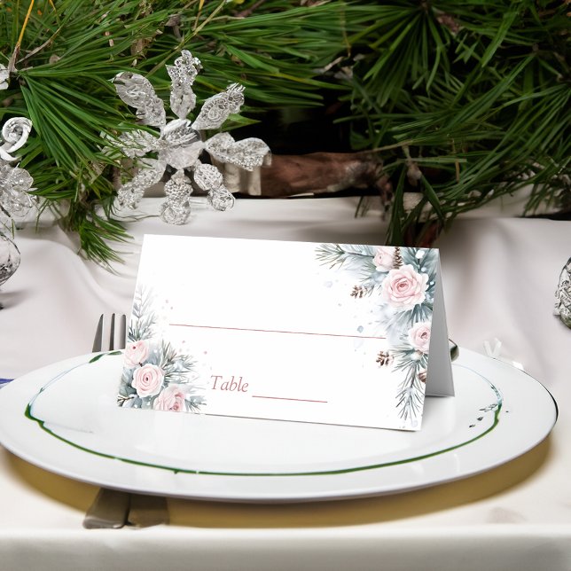 Cartão De Mesa Neve no amor Festa de chá de panela de inverno (Snow in love winter bridal shower party place cards personalized coordinated table decor)