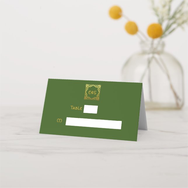 Cartão De Mesa Nó Celta de Faux Ouro Verde Casamento Celta (Frente)
